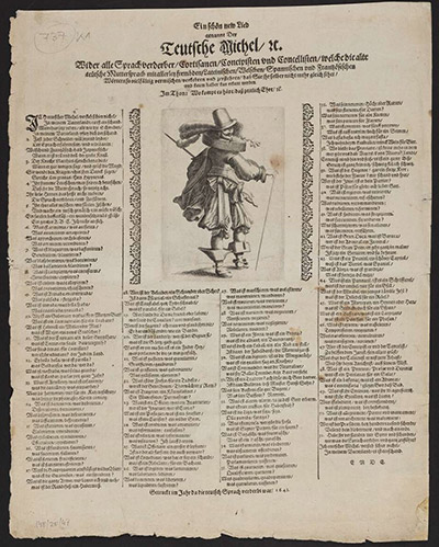 Illustrierter Lied-Einblattdruck "Teutsche Michel" aus dem Jahr 1641 Illustrierter Lied-Einblattdruck "Teutsche Michel" aus dem Jahr 1641