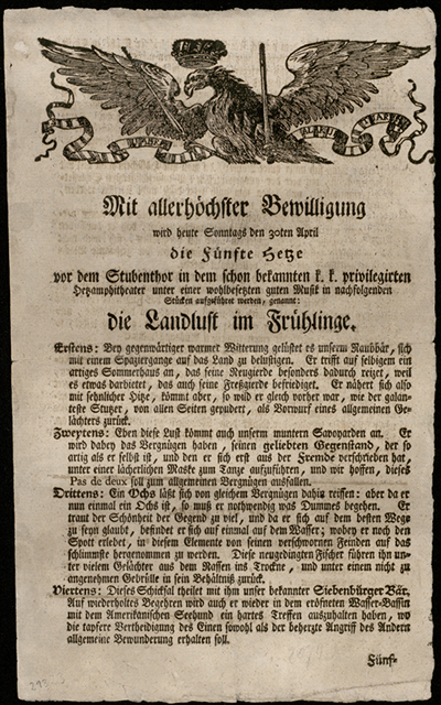 Programmzettel des Wiener Hetzamphitheaters vom 30. April 1758 oder 1769 Programmzettel des Wiener Hetzamphitheaters vom 30. April 1758 oder 1769